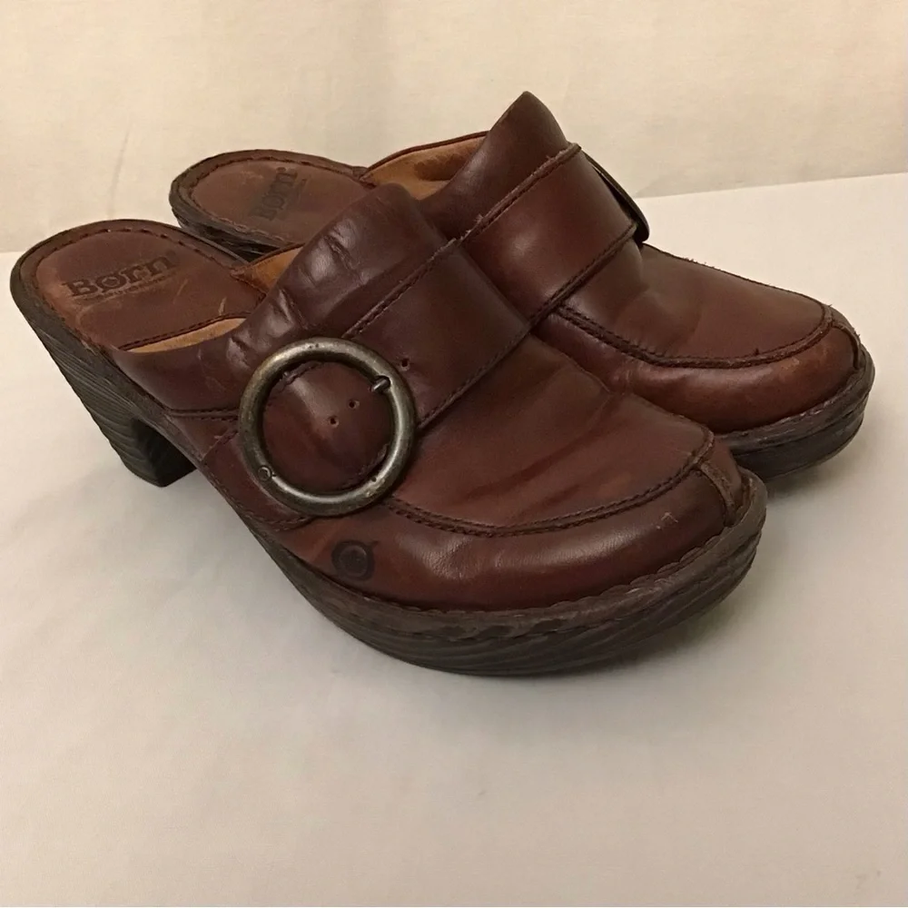 Born 7 Clogs Women’s Comfort Shoes Brown Distressed Leather Boho Platform - Picture 12 of 13